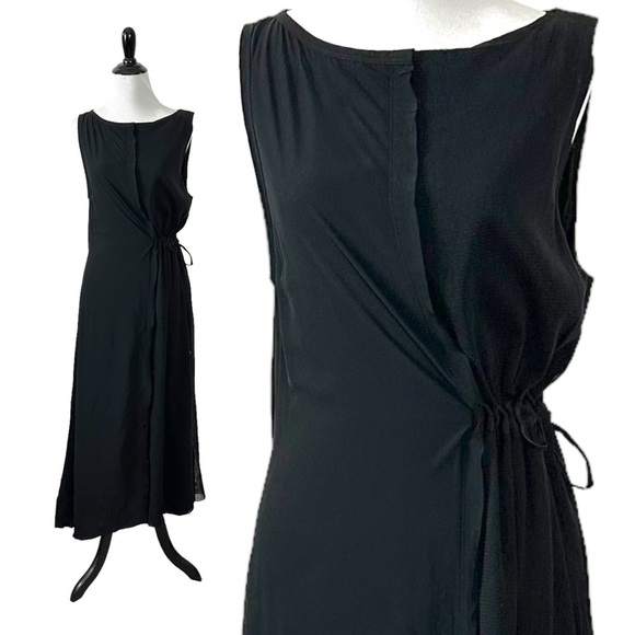 Diesel Subversive Black Maxi Dress Medium Cinch Waist Grunge Goth Mesh Y2K - Picture 8 of 12